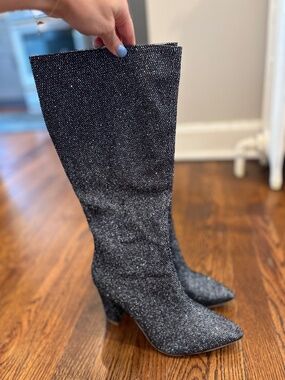 Navy Sparkle Knee High Boots- Size 8